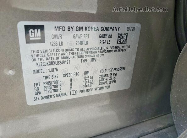 KL7CJKSBXLB349421 2020 CHEVROLET TRAX Tan Շարժիչի բաժամունքի տեսք