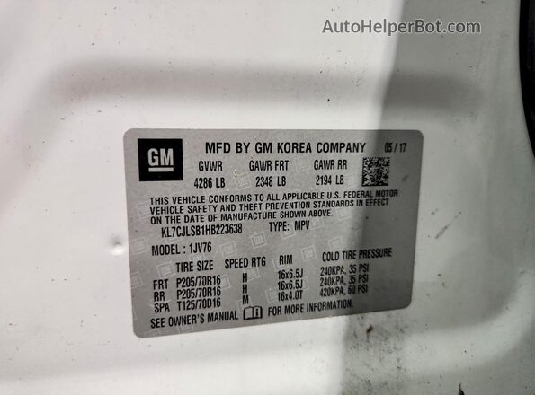 KL7CJLSB1HB223638 2017 CHEVROLET TRAX White 360 interior view