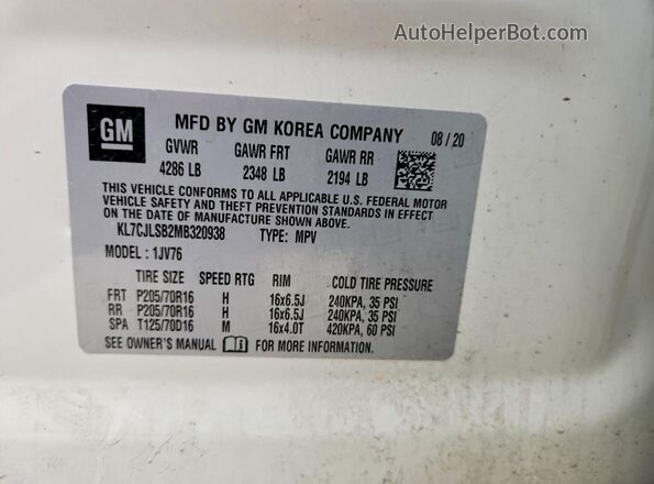 KL7CJLSB2MB320938 2021 CHEVROLET TRAX White Սալոնի 360 աստիճան տեսք