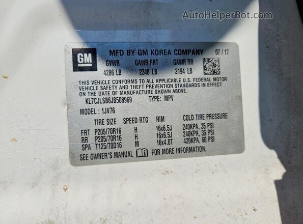 KL7CJLSB6JB508969 2018 CHEVROLET TRAX White ძრავის განყოფილების ხედი