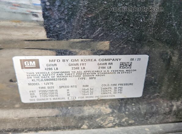 KL7CJLSB6MB318450 2021 CHEVROLET TRAX Black Widok wnętrza 360 stopni
