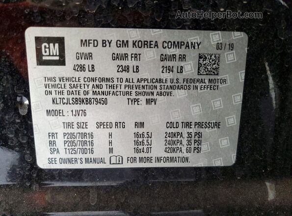KL7CJLSB9KB879450 2019 CHEVROLET TRAX Black Engine compartment view