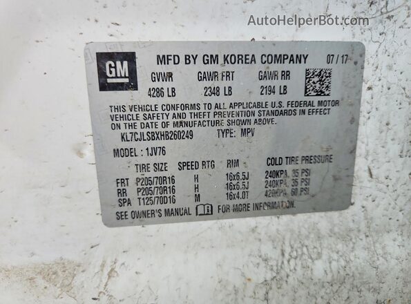 KL7CJLSBXHB260249 2017 CHEVROLET TRAX White Widok komory silnika