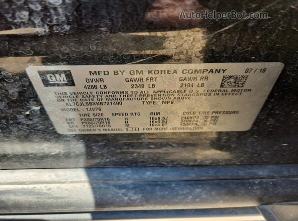KL7CJLSBXKB721490 2019 CHEVROLET TRAX Black 