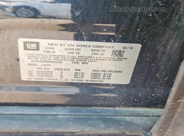 KL7CJMSB0GB650328 2016 CHEVROLET TRAX Black Панорамний вид салону 360°
