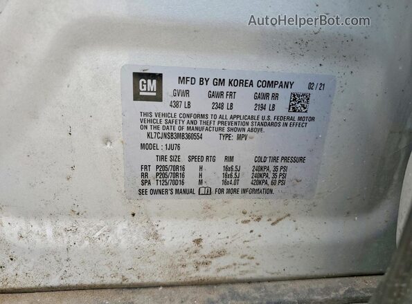 KL7CJNSB3MB360554 2021 CHEVROLET TRAX Silver Engine compartment view