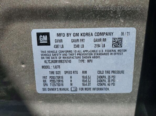 KL7CJNSM1MB376740 2021 CHEVROLET TRAX Желто-коричневый Панорамный вид салона 360°