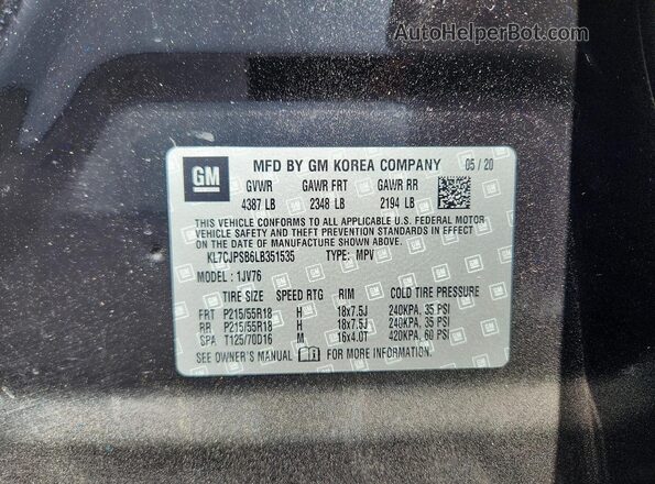 KL7CJPSB6LB351535 2020 CHEVROLET TRAX Черный Вид подкапотного пространства