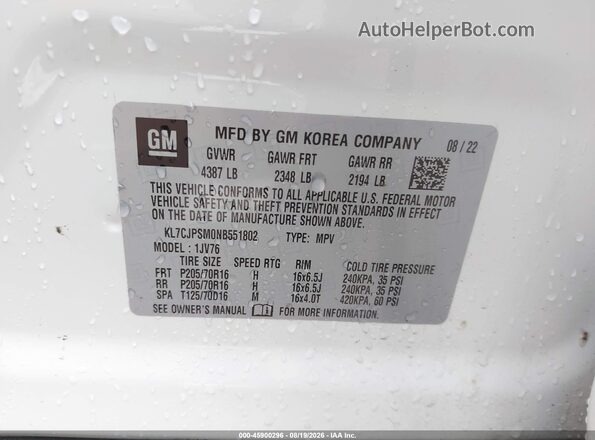 KL7CJPSM0NB551802 2022 CHEVROLET TRAX White ძრავის განყოფილების ხედი