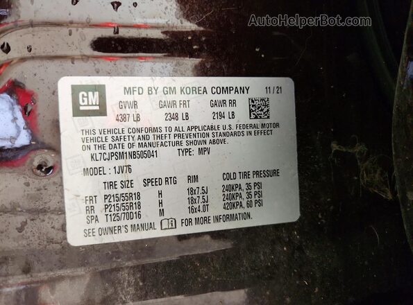 KL7CJPSM1NB505041 2022 CHEVROLET TRAX Burgundy Սալոնի 360 աստիճան տեսք