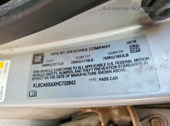 KL8CA6SAXHC732643 2017 CHEVROLET SPARK Silver Vista del compartimento del motor