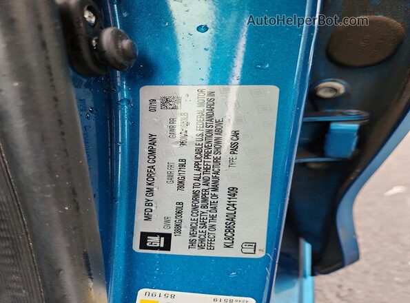 KL8CB6SA0LC411409 2020 CHEVROLET SPARK Teal Вид наклейки з VIN-кодом