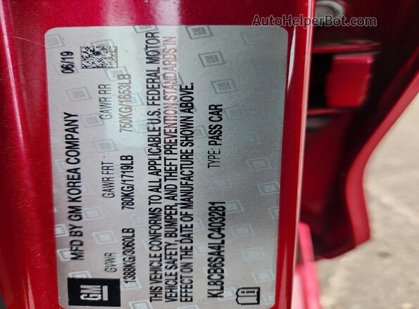 KL8CB6SA4LC403281 2020 CHEVROLET SPARK Красный Вид подкапотного пространства