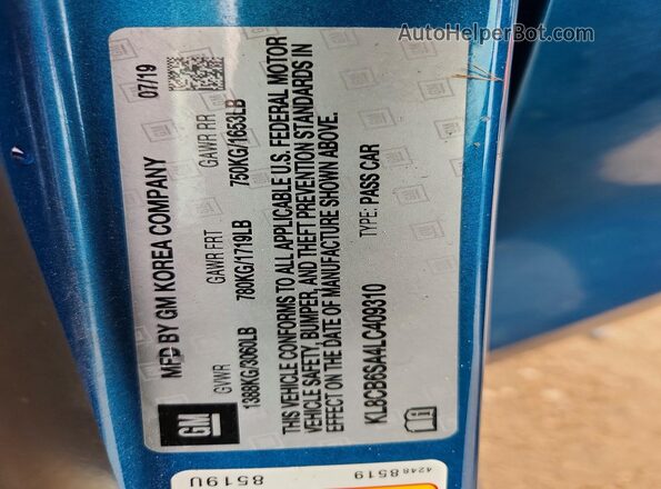 KL8CB6SA4LC409310 2020 CHEVROLET SPARK Blue Вид наклейки з VIN-кодом
