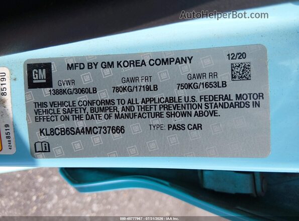 KL8CB6SA4MC737666 2021 CHEVROLET SPARK Синий Вид подкапотного пространства