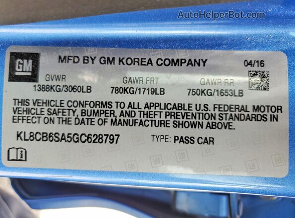 KL8CB6SA5GC628797 2016 CHEVROLET SPARK Blue VIN կոդի պիտակի տեսք