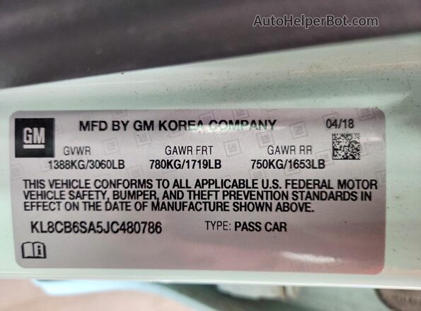 KL8CB6SA5JC480786 2018 CHEVROLET SPARK Green Engine compartment view
