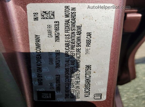 KL8CB6SA6KC707596 2019 CHEVROLET SPARK Purple ძრავის განყოფილების ხედი