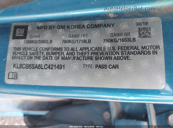 KL8CB6SA6LC421491 2020 CHEVROLET SPARK Синий Вид подкапотного пространства