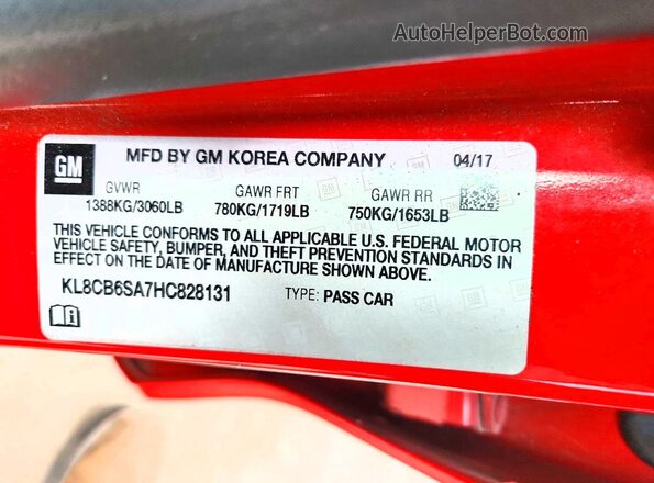 KL8CB6SA7HC828131 2017 CHEVROLET SPARK Red Widok komory silnika