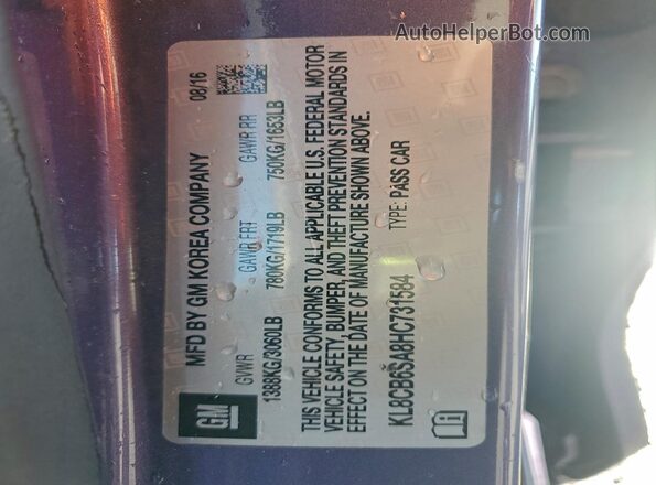 KL8CB6SA8HC731584 2017 CHEVROLET SPARK Purple Вид наклейки з VIN-кодом