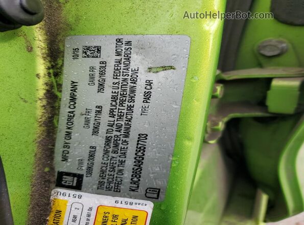 KL8CB6SA9GC557703 2016 CHEVROLET SPARK Зеленый Вид подкапотного пространства
