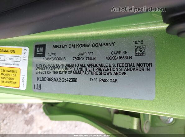 KL8CB6SAXGC542398 2016 CHEVROLET SPARK Green Вид підкапотного простору