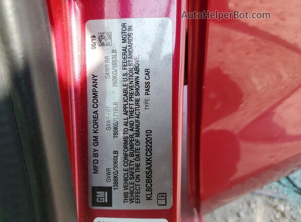 KL8CB6SAXKC822010 2019 CHEVROLET SPARK Red Вид підкапотного простору