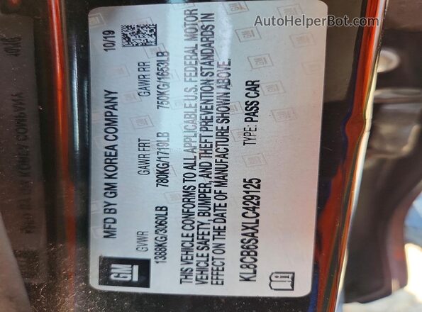 KL8CB6SAXLC429125 2020 CHEVROLET SPARK Black Вид наклейки з VIN-кодом