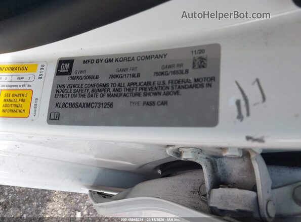 KL8CB6SAXMC731256 2021 CHEVROLET SPARK White ძრავის განყოფილების ხედი