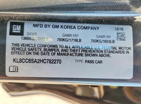 KL8CC6SA2HC782270 2017 CHEVROLET SPARK Gray VIN կոդի պիտակի տեսք