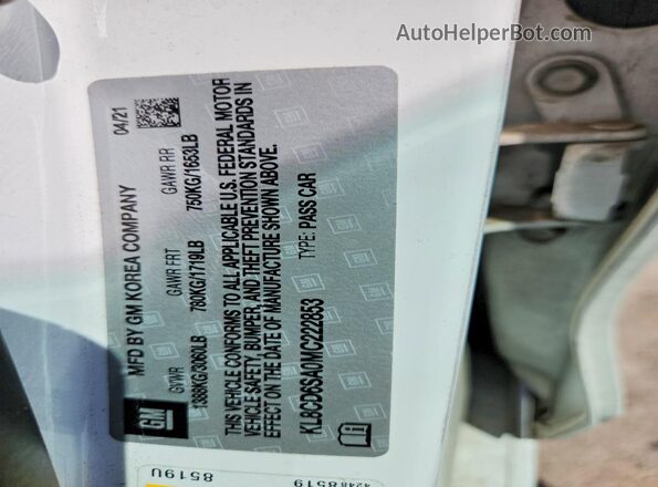 KL8CD6SA0MC222853 2021 CHEVROLET SPARK White VIN კოდის სტიკერის ხედი