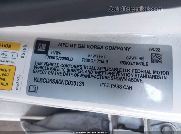 KL8CD6SA0NC030138 2022 CHEVROLET SPARK White Engine compartment view