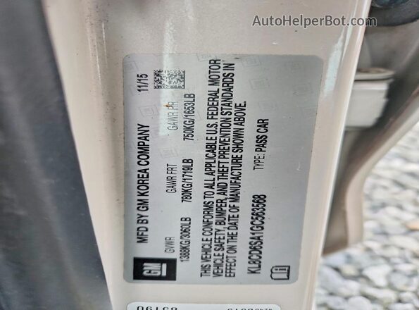 KL8CD6SA1GC563568 2016 CHEVROLET SPARK Cream Vista de la etiqueta del VIN