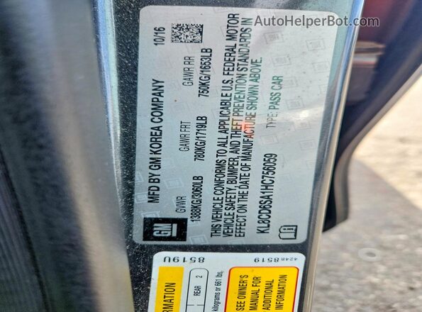 KL8CD6SA1HC756059 2017 CHEVROLET SPARK Gray Widok naklejki z numerem VIN
