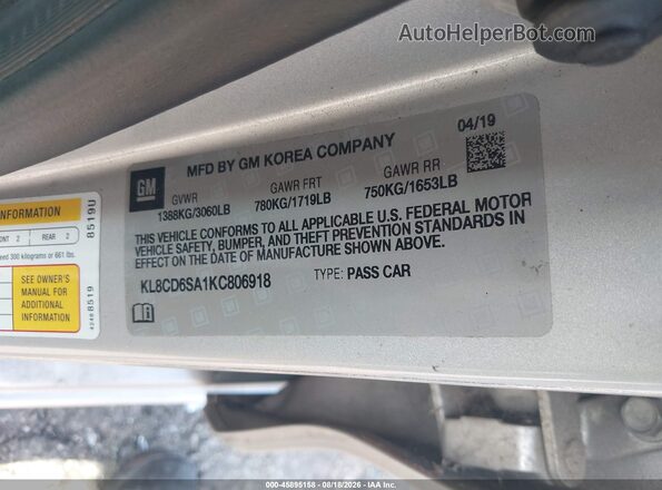 KL8CD6SA1KC806918 2019 CHEVROLET SPARK Silver Շարժիչի բաժամունքի տեսք