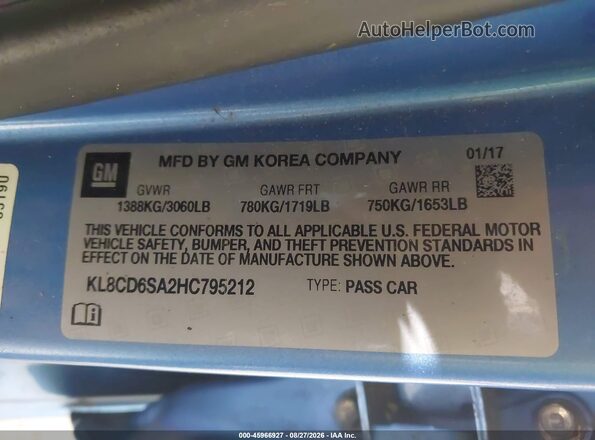 KL8CD6SA2HC795212 2017 CHEVROLET SPARK Light Blue Вид підкапотного простору
