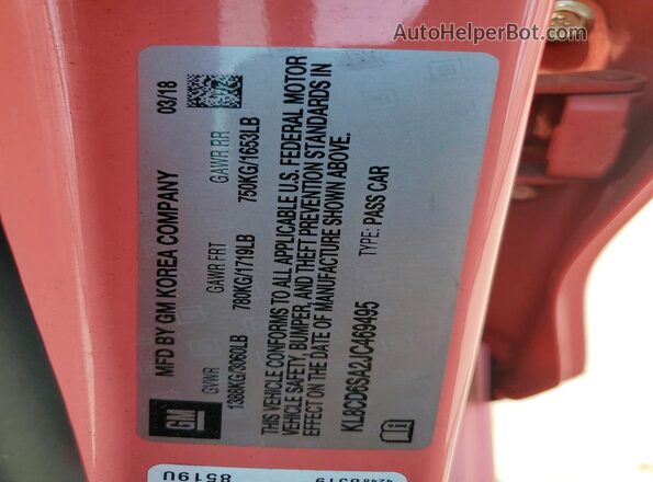 KL8CD6SA2JC469495 2018 CHEVROLET SPARK Pink Вид наклейки з VIN-кодом