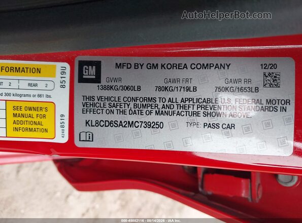 KL8CD6SA2MC739250 2021 CHEVROLET SPARK Красный Вид подкапотного пространства