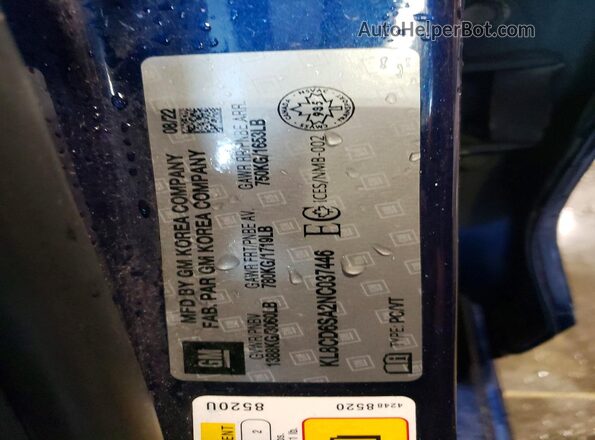 KL8CD6SA2NC037446 2022 CHEVROLET SPARK Blue Շարժիչի բաժամունքի տեսք