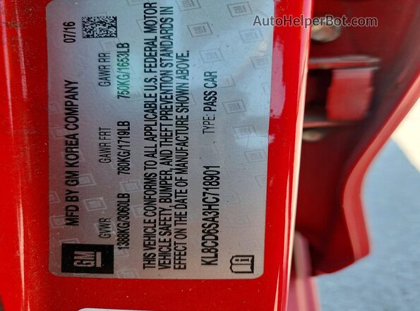 KL8CD6SA3HC718901 2017 CHEVROLET SPARK Red Շարժիչի բաժամունքի տեսք