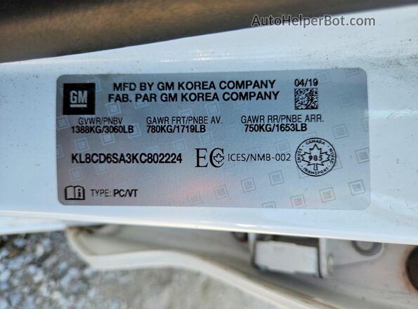 KL8CD6SA3KC802224 2019 CHEVROLET SPARK White Widok komory silnika