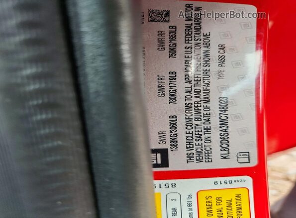 KL8CD6SA3MC748023 2021 CHEVROLET SPARK Красный Вид подкапотного пространства
