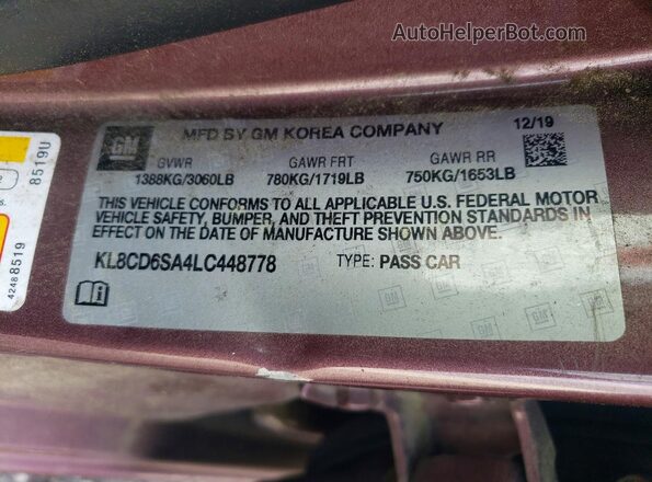 KL8CD6SA4LC448778 2020 CHEVROLET SPARK Maroon Widok komory silnika