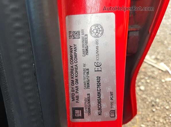 KL8CD6SA6KC762432 2019 CHEVROLET SPARK Red 