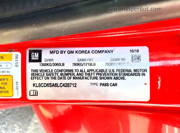 KL8CD6SA6LC428712 2020 CHEVROLET SPARK Red Widok komory silnika