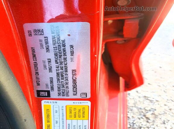 KL8CD6SA6MC718708 2021 CHEVROLET SPARK Red Вид підкапотного простору