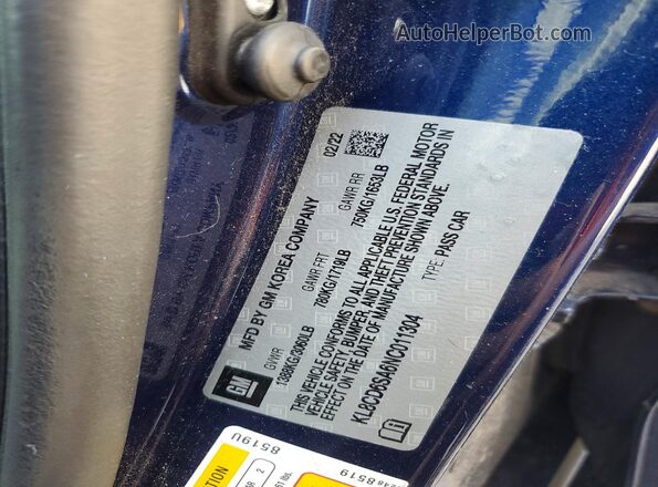 KL8CD6SA6NC011304 2022 CHEVROLET SPARK Blue VIN კოდის სტიკერის ხედი