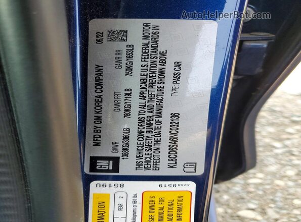 KL8CD6SA6NC032136 2022 CHEVROLET SPARK Blue Vista interior de 360 grados