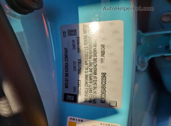 KL8CD6SA6NC033948 2022 CHEVROLET SPARK Blue Вид наклейки з VIN-кодом